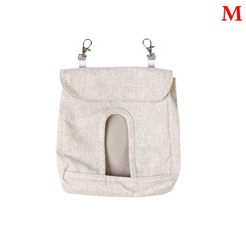 Durable cloth feed bag for small pets including rabbits, guinea pigs, and hamsters in grey and blue.