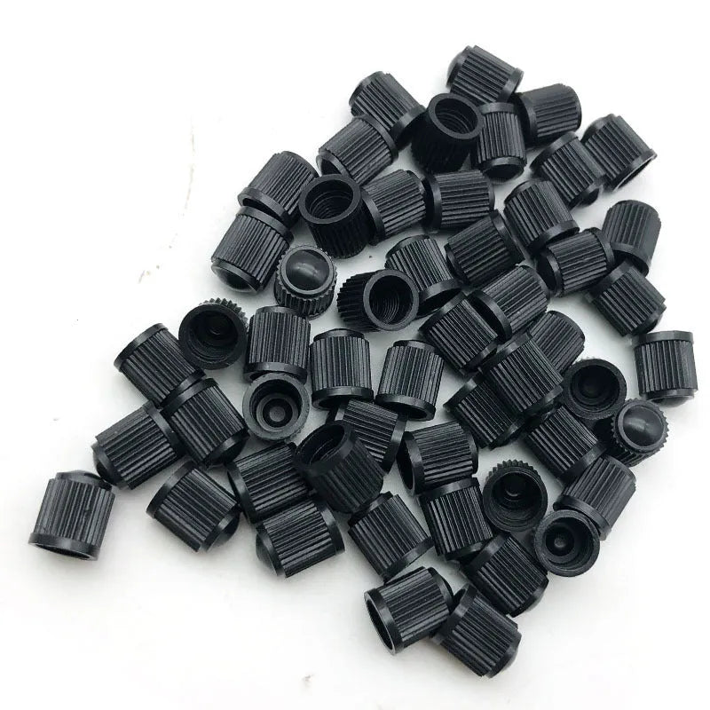 Black rubber tubeless valve, screw-on American mouth type for GM, with valve caps