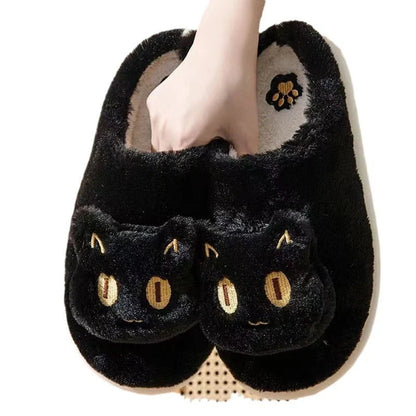 Cotton cat slippers with memory foam insole in black, white, gray, and pink