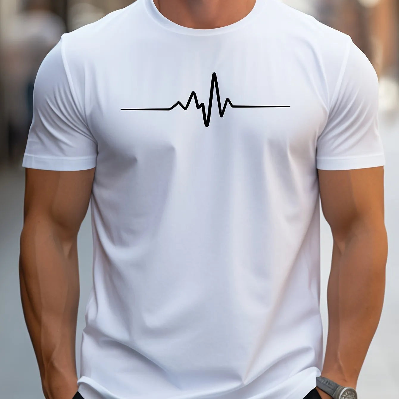 Men's loose fit short sleeve 3D print sports t-shirt in a polyester blend fabric.