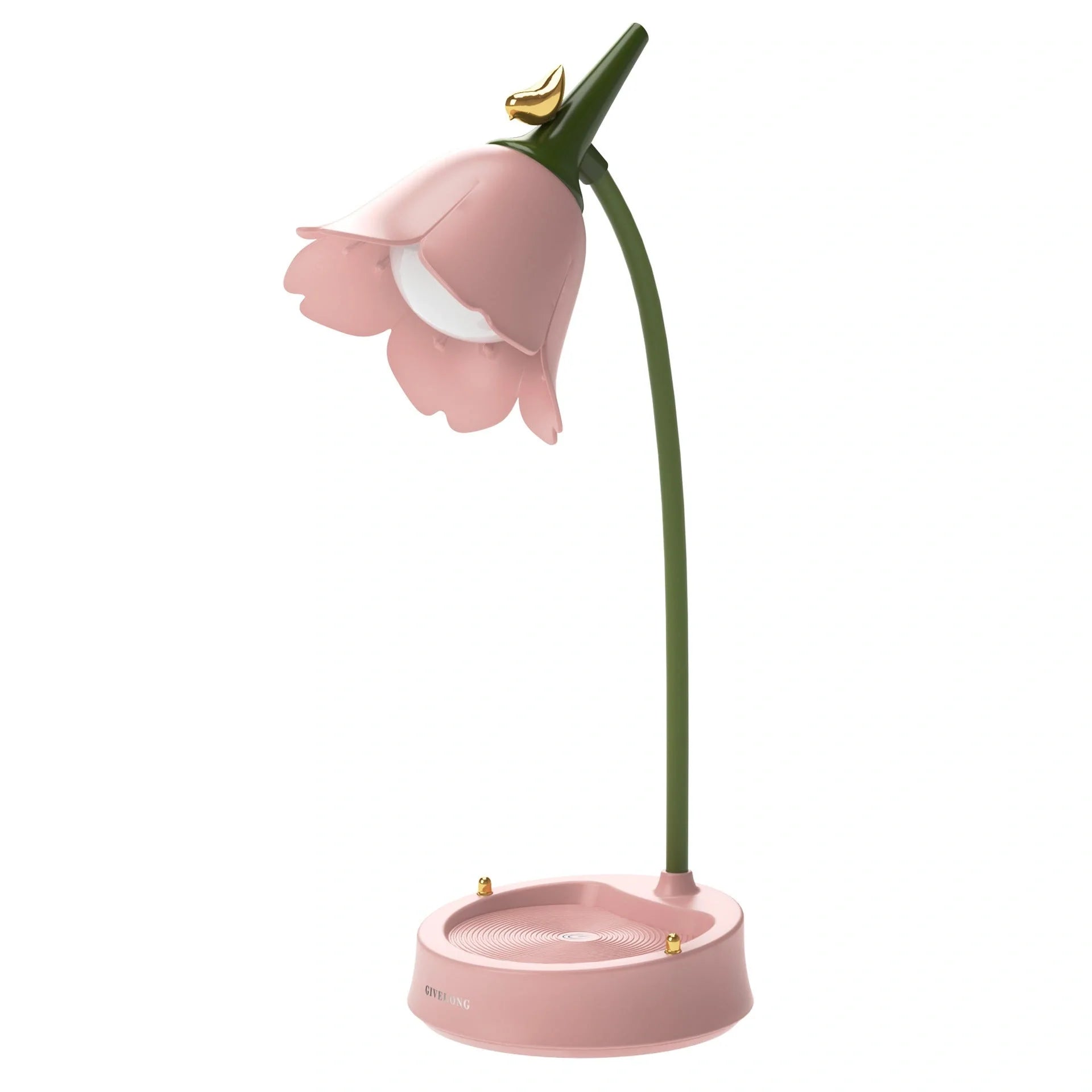 360-degree rotatable LED desk lamp with wireless charging in yellow, blue, pink, and green