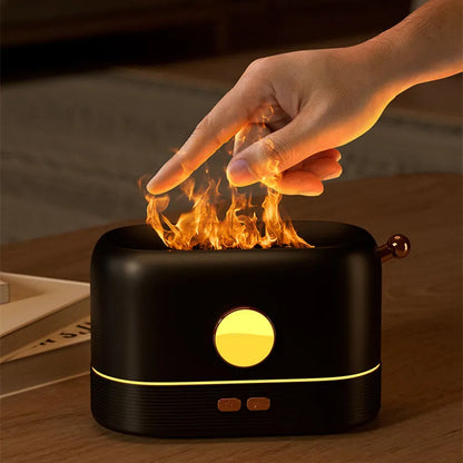 USB desktop humidifier with simulated flame effect and aroma diffusion functionality