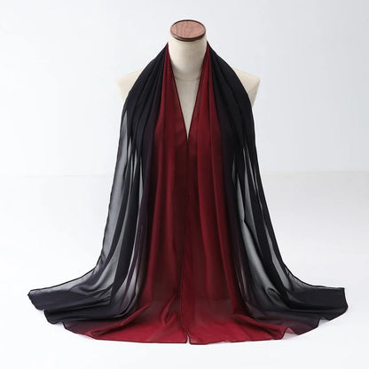 Long chiffon scarf for women in various colours, showing lightweight fabric and 175cm length