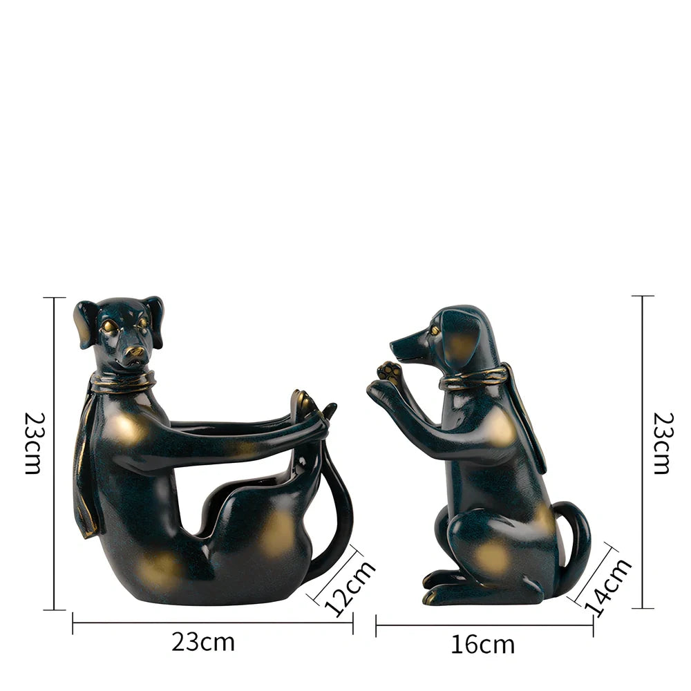 Handcrafted resin dog wine rack in sitting position measuring 23cm tall, storing wine bottle