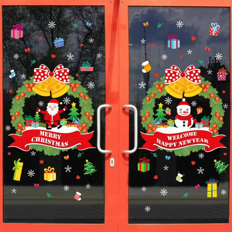 Large colourful cartoon pattern electrostatic Christmas wall sticker on a window.