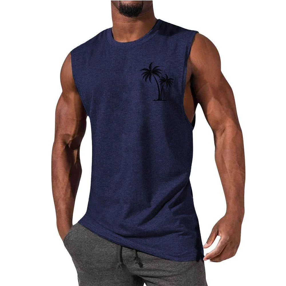 Coconut Tree Print Athletic Tank Top for Workout, Beach, and Casual Wear