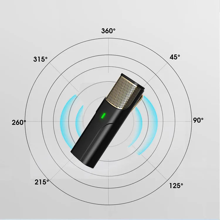 Black wireless lavalier microphone with Type-C charging cable for live broadcast recording