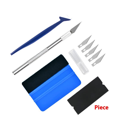 4-piece plastic car film wrapping tool kit with scraper blade set in transparent ziplock bag