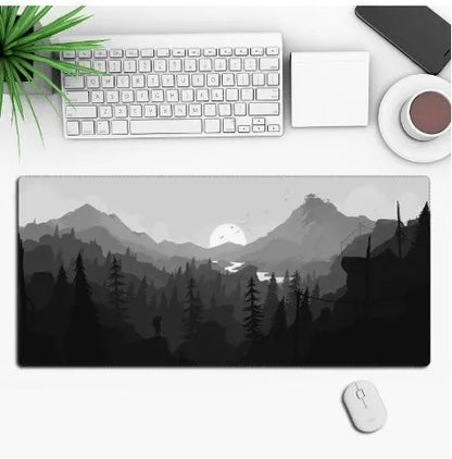 Anime-themed large black gaming mouse pad with custom graphic on a non-slip rubber cloth base.