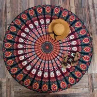 Printed round beach towels and yoga mat set for outdoor relaxation and exercise
