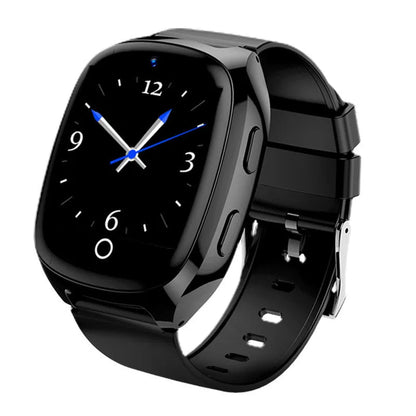 Black GPS smart watch with 1.54-inch touch screen showing SOS and health monitoring functions