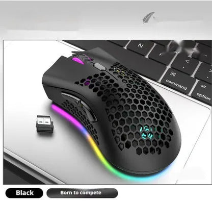 Hollow out wireless gaming mouse with luminous charging in black, cyan, or white