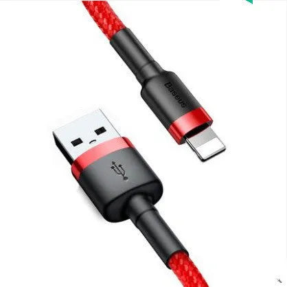 Cafule USB to Lightning charging cable for Apple iPhones in red, black, and grey colour options.