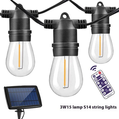 Waterproof solar string lights with PVC housing in garden setting showing LED illumination