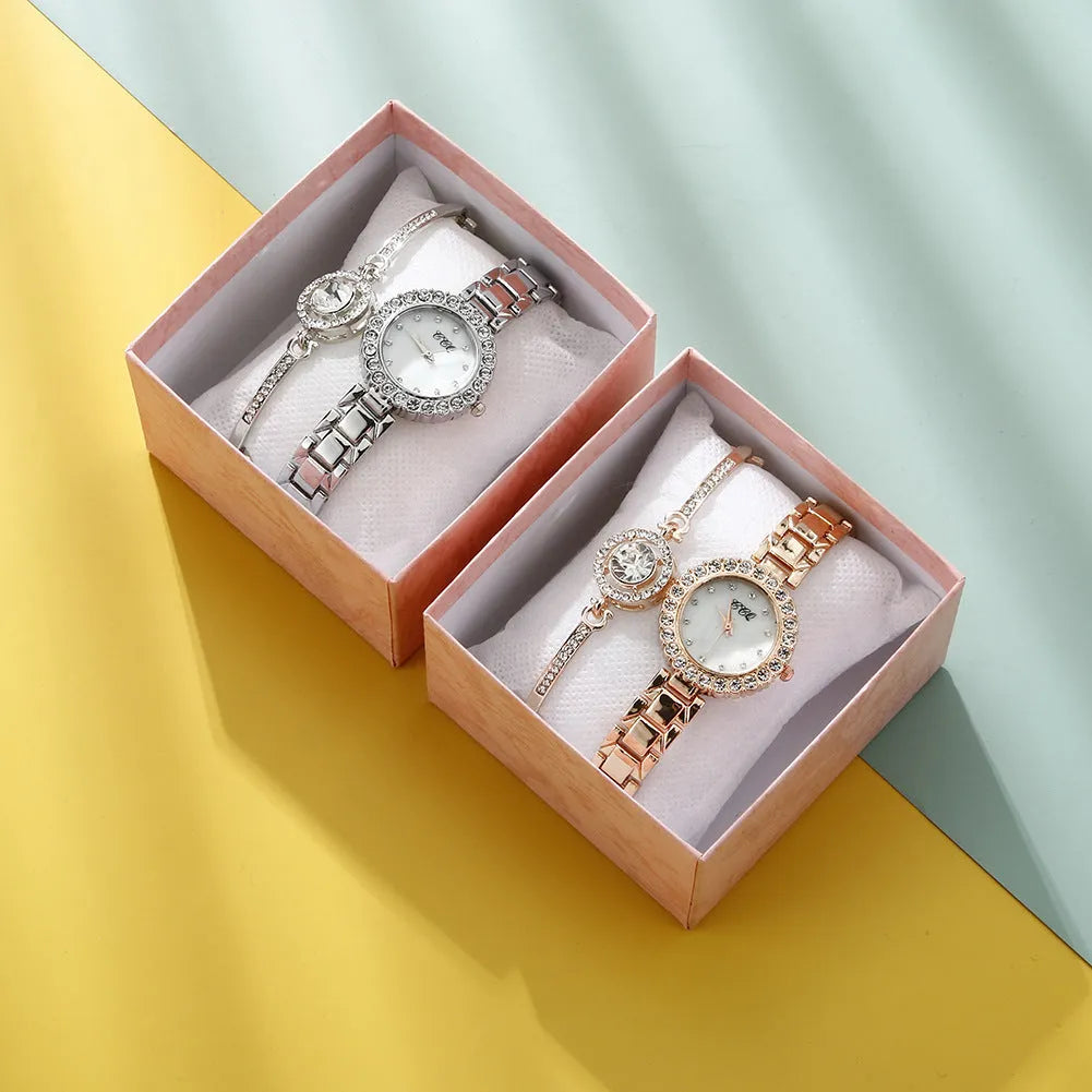 Women's diamond bracelet watch with 3cm round case, stainless steel strap, gold or silver, with bracelet and box option
