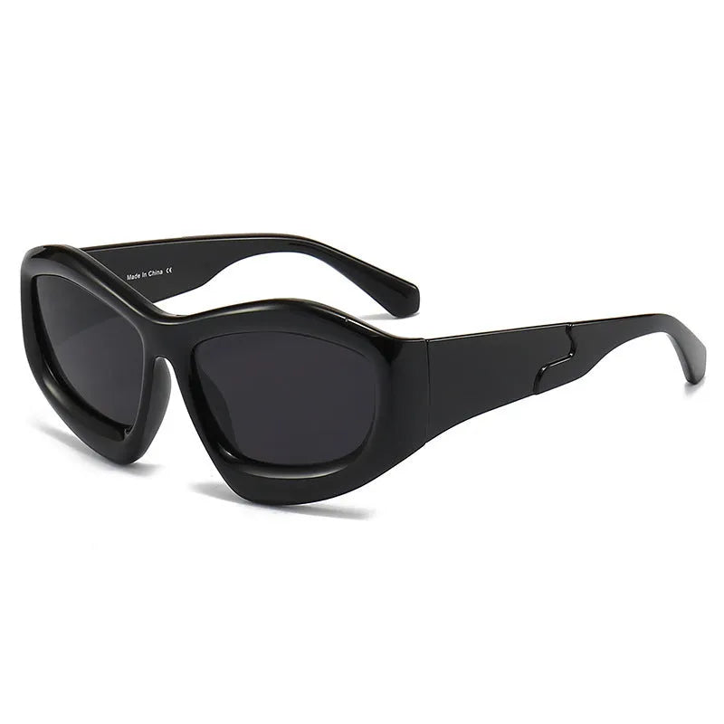 Outdoor riding sunglasses with concave bubble lenses for men and women offering sun protection during cycling, fishing, travel, and driving in colour options like black frame black and grey, black frame red, dark blue, light blue, and yellow.