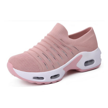 Fly-knit socks shoes in light grey with a stretch mesh upper and round toe