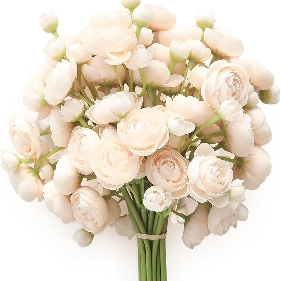 Six simulation silk mini bridal bouquets with white and pink flower heads for wedding or home decoration