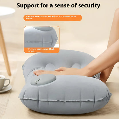 Inflatable travel pillow in grey navy blue pink or peacock green with flocking surface