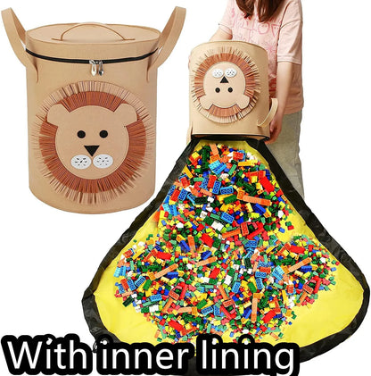 Green felt storage cube with pull rope unfolded flat to show 35cm square waterproof play mat