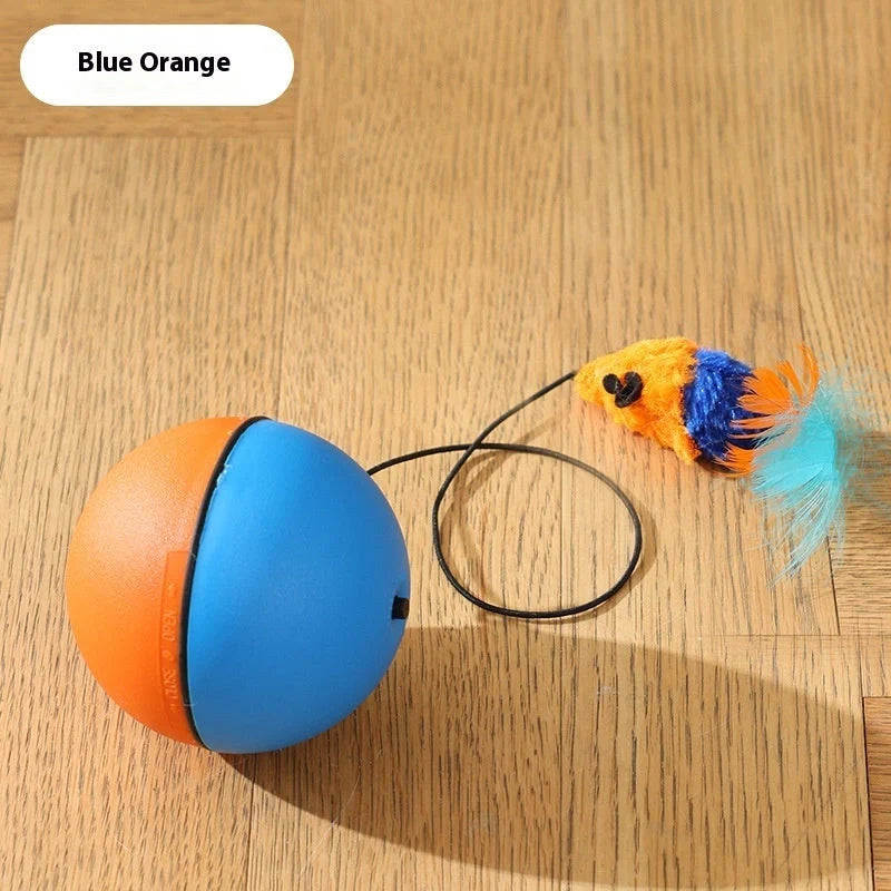 Automatic cat teasing ball with plush mouse for interactive pet play