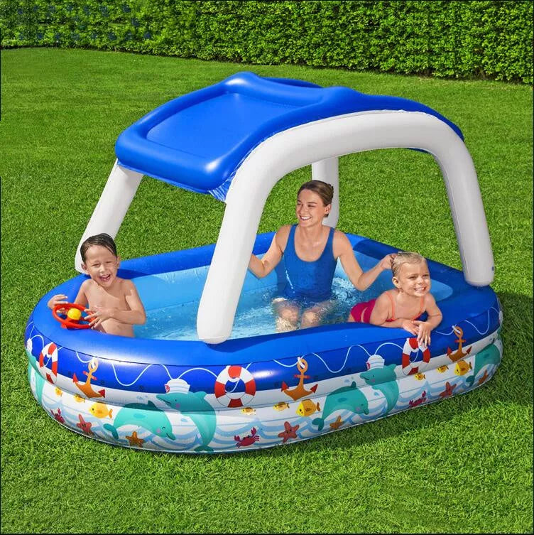Boat Type Sunshade Pool for children with UV protection, dimensions 2.13m x 1.55m x 1m