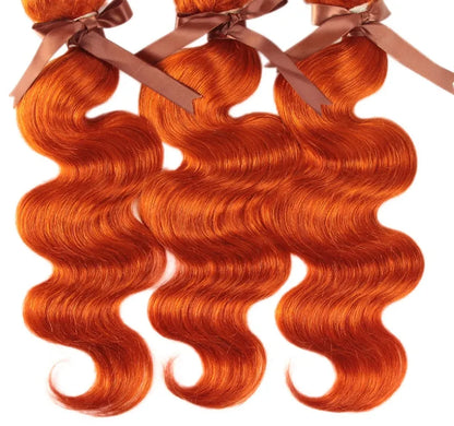 Orange human hair curtain block wig, full head, natural style, available in 8 to 28 inch lengths