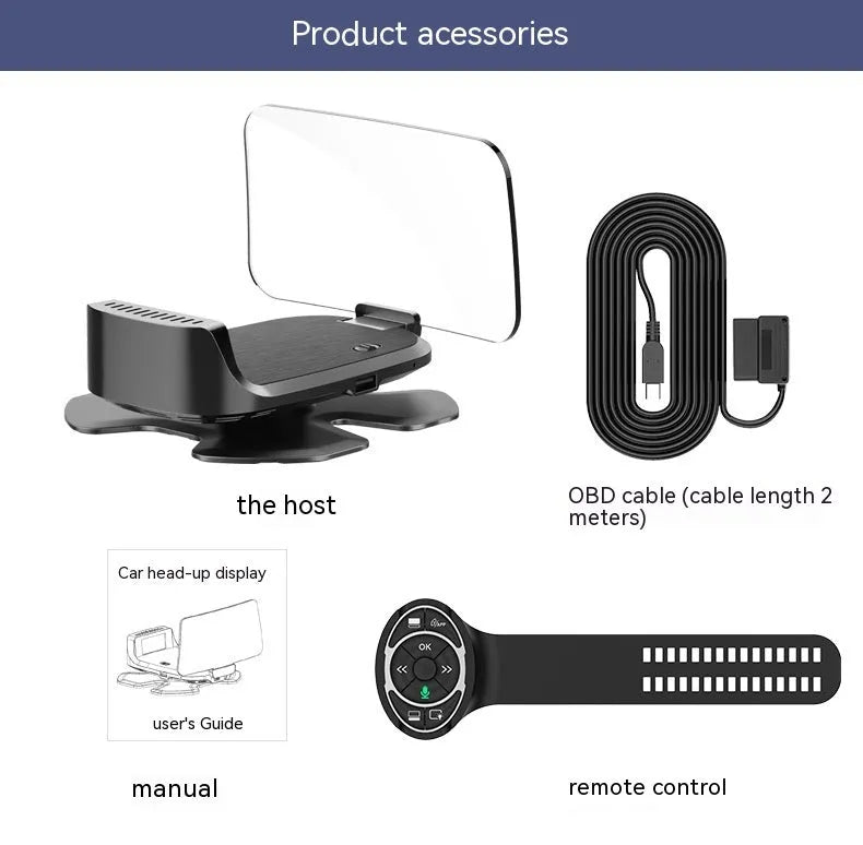 Black head-up display car projector unit for OBD connection and windscreen projection