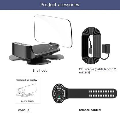 Black head-up display car projector unit for OBD connection and windscreen projection