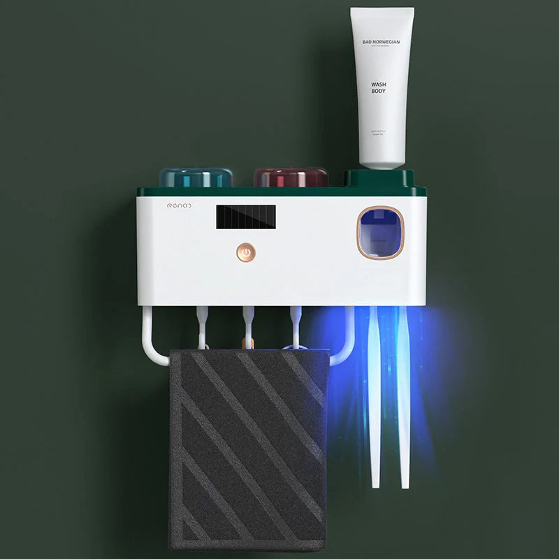 Multifunctional UV Germicidal Toothbrush Rack with magnetic cup and sterilisation feature