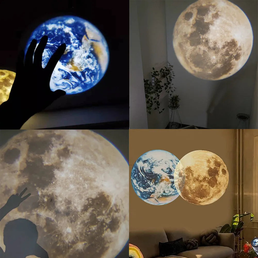 White ABS star projector lamp with adjustable hose, projecting an image of the earth onto a wall.