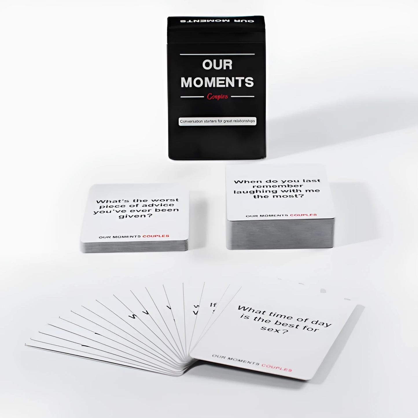 Black coated paper box of Our Time Lovers communication cards for couples emotional exchange