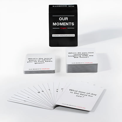 Black coated paper box of Our Time Lovers communication cards for couples emotional exchange