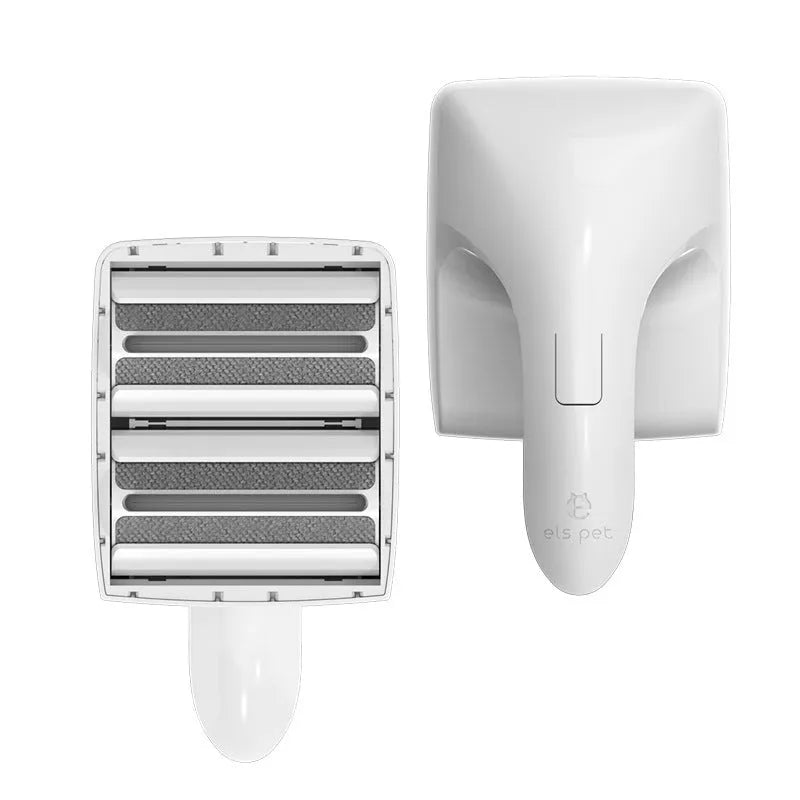 White ABS plastic reusable pet hair remover roller for cat and dog fur on fabrics.