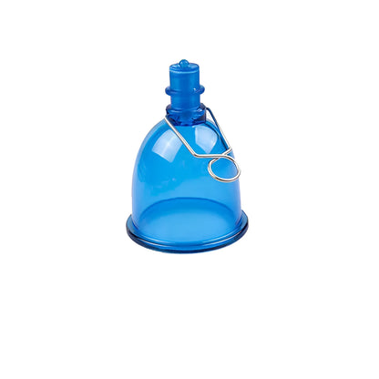 Blue silicone male physical stretch exerciser shown in three sizes: small, medium, and large.