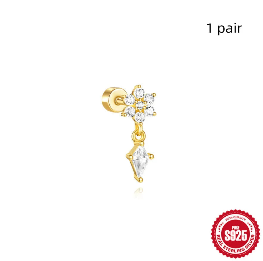 S925 sterling silver flat column thread ear bone stud in a gold plated finish.