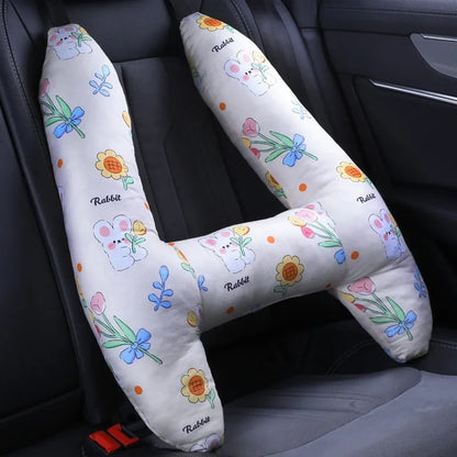 55x70cm car headrest pillow with floral skirt rabbit pattern and pearl cotton fill.
