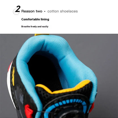 Cushion basketball running shoes with rotating button closure in black synthetic leather
