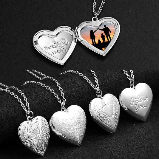 Personalized Heart-Shaped Photo Frame Necklace with various color options, showcasing the unique design and ability to display a cherished photo
