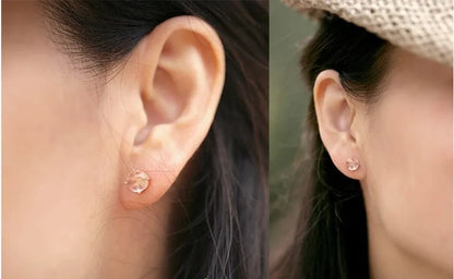 Women's simple Korean style drop shape stud earrings with synthetic ross quartz and rose gold finish.