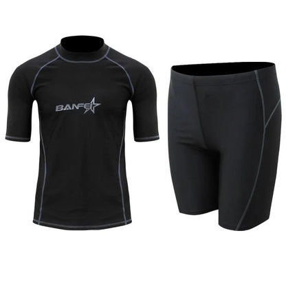 Men's quick-dry swimsuit set with swim top and pants for snorkelling and surfing activities