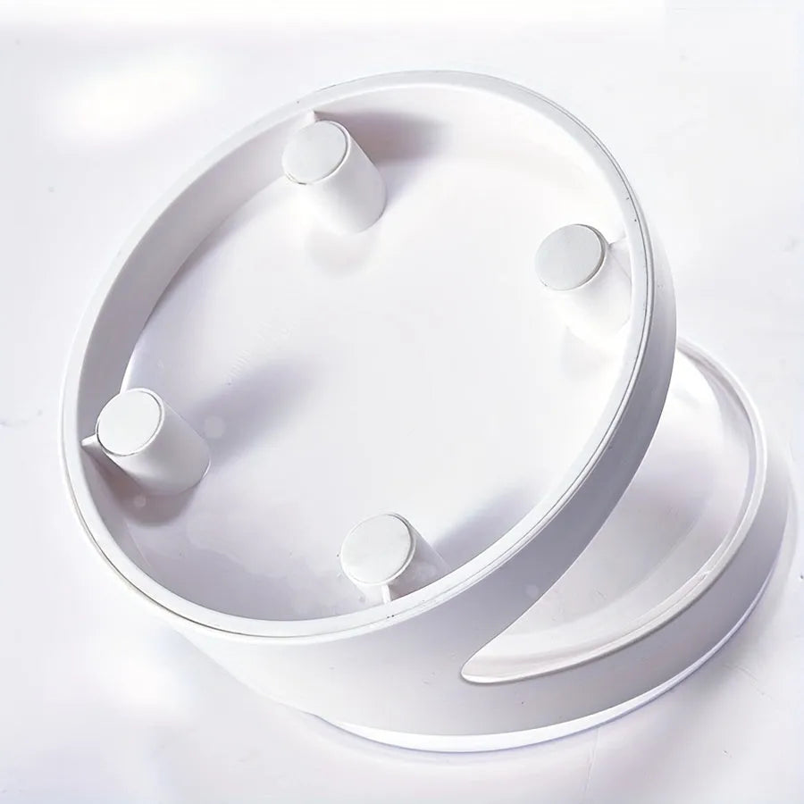 White elevated cat food bowl with tilt angle and neck support ridge