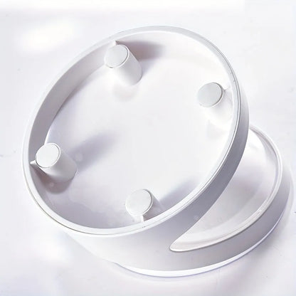 White elevated cat food bowl with tilt angle and neck support ridge