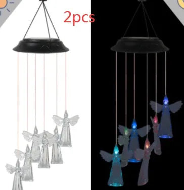 Solar wind chime with colour-changing LED, hummingbird and butterfly designs, waterproof outdoor hanging light for patio yard garden