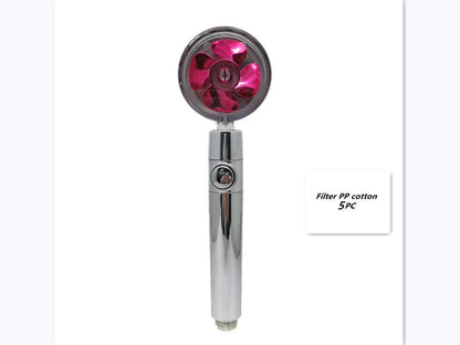 A high-pressure handheld shower head with a turbo-charged water flow and a cotton filter for a luxurious, spa-like bathing experience.