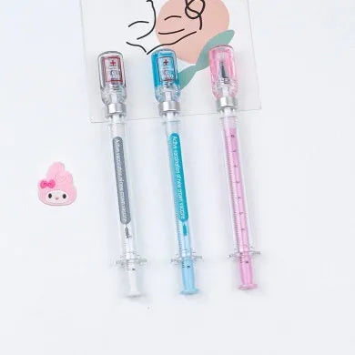 Vaccine design gel pen with plastic construction measuring 15.7cm length and using 0.5mm black refill