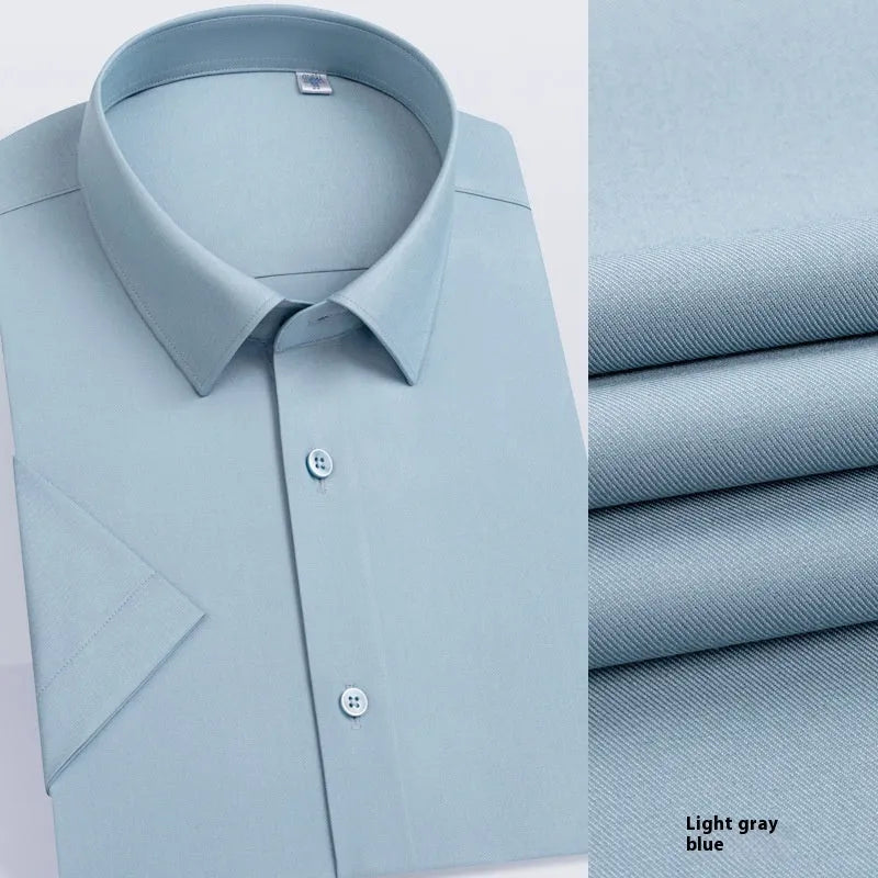 Men's long-sleeved mulberry silk business shirt in light blue with regular cut and cardigan style