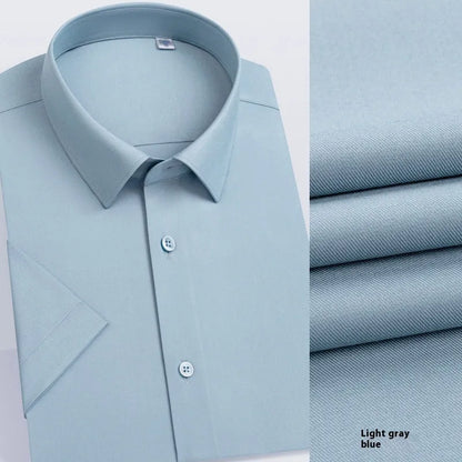 Men's long-sleeved mulberry silk business shirt in light blue with regular cut and cardigan style