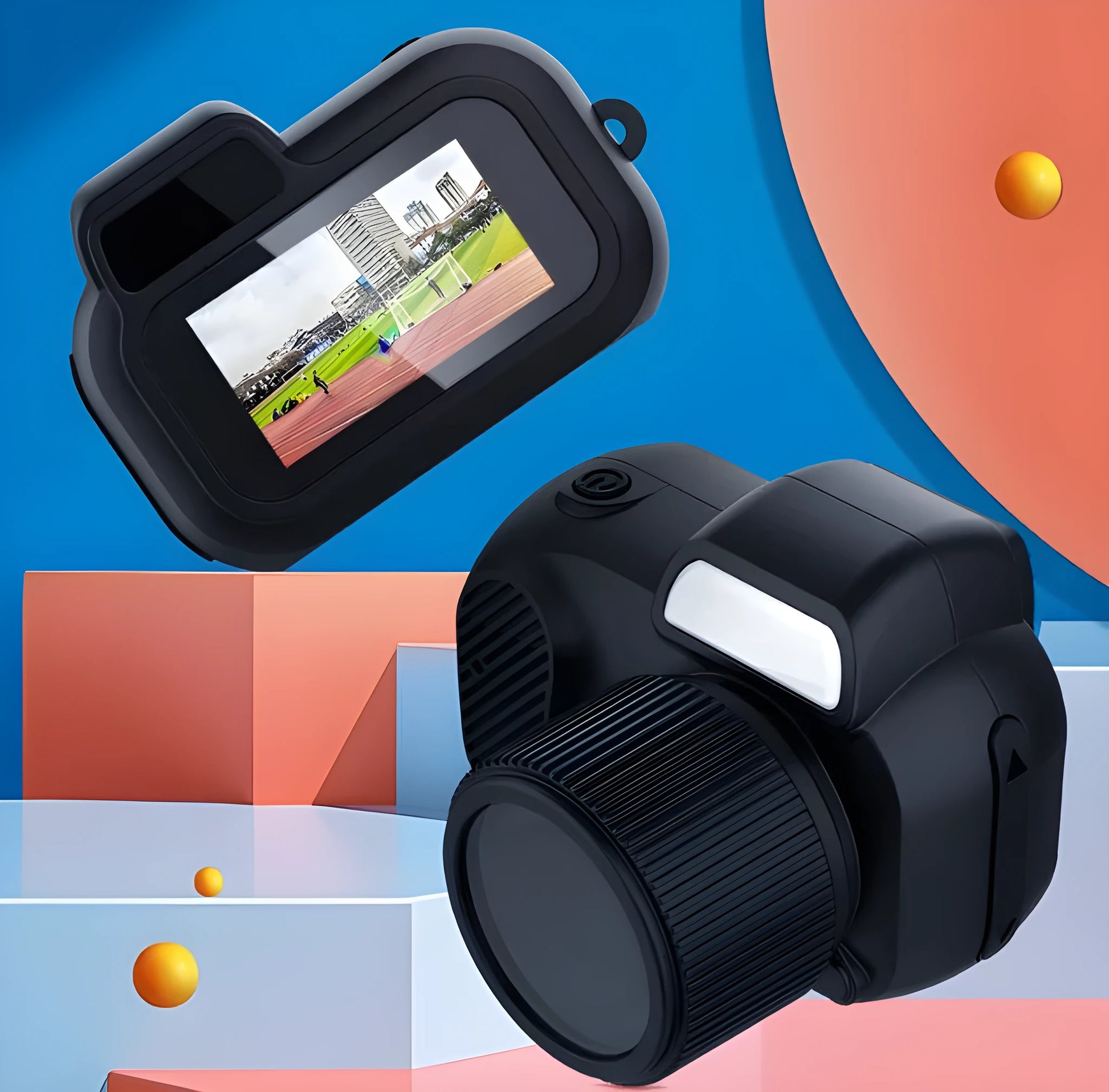 Black Y3000 HD outdoor sports camera with small LCD screen on compact ABS plastic body