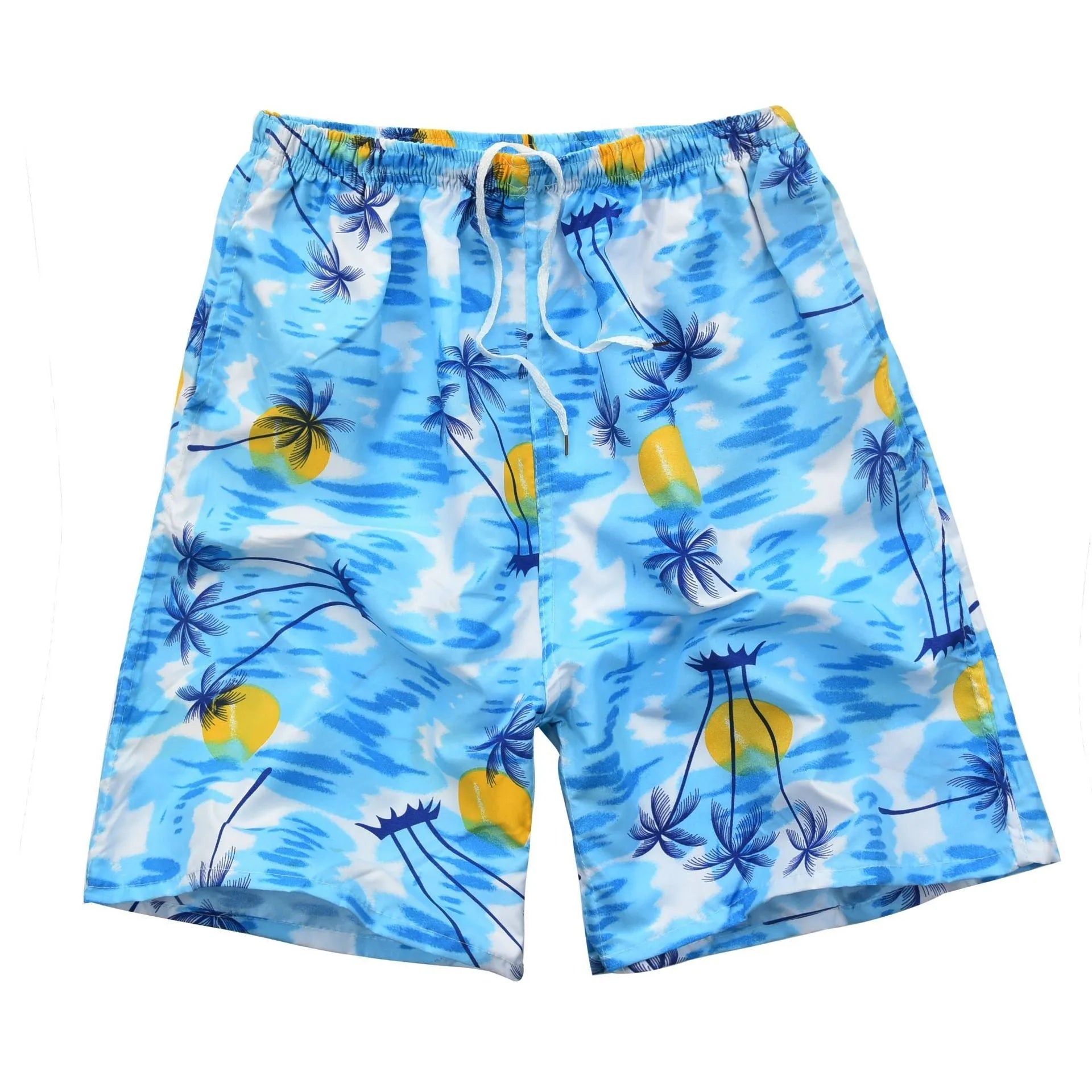 Men's floral patterned swim shorts with five-point cut design